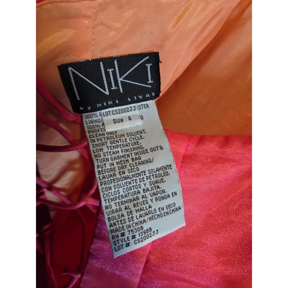 Niki by Niki Livas Formal Gown 6 Pink Orange Womens Beaded Halter Corset Back - Picture 8 of 10